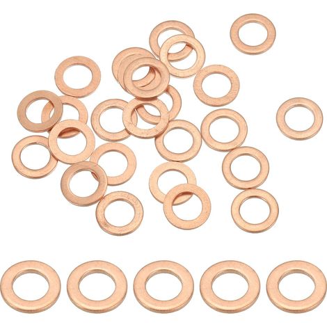 Joint Cuivre M6, 25 Pièces 6mm ID 10mm OD 1mm D'Épaisseur Rondelle Plate Métrique pour Vis Boulon Bouchons de Carter de Vidange (1/5)
