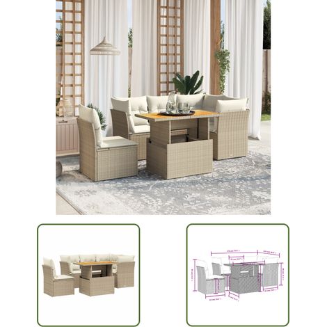 The Living Store Salon de jardin avec coussins 5 pcs beige résine tressée - Ensemble Salon De Jardin - Salon Extérieur - Meuble De Jardin - Canapé Jardin - Résine Tressée (1/3)