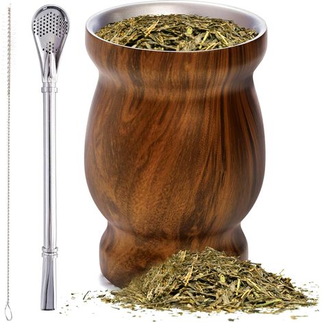 Klassischer doppelwandiger Becher aus Edelstahl 304 mit Strohhalm und Reinigungsbürste, braun, leicht zu reinigen, 230 ml (8 oz) Kürbis-Set (1/5)