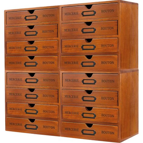 Set di cassetti organizer in stile retrò, 16 cassetti, marrone (1/2)