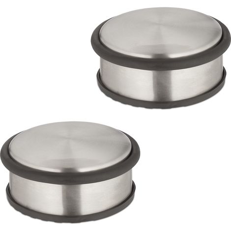 Set di 2 pratici fermaporte da interno 10 x 8 x 5 cm in acciaio grigio 130012808