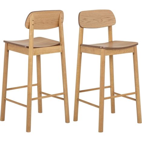 Tabourets de bar avec dossier en bois naturel (lot de 2) - IZIA (1/5)
