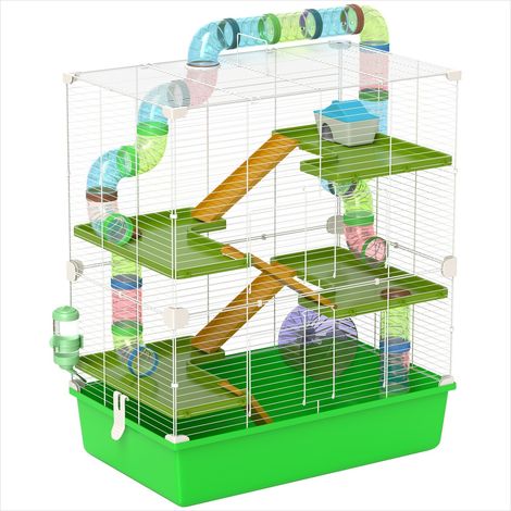 Cage pour rongeur en acier avec 5 niveaux et accessoires Vert (1/5)