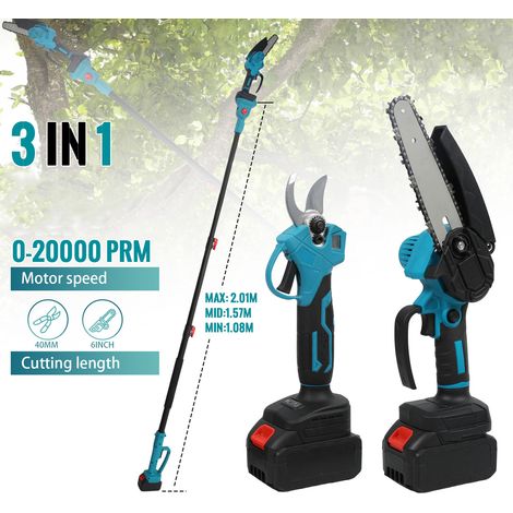 3500W brushless electric High Branch Saw, taille - branches, taille - branches 3 en 1, outil de coupe haute altitude, angle réglable, tige rétractable, 2 batteries incluses, convient pour jardin verge (1/5)
