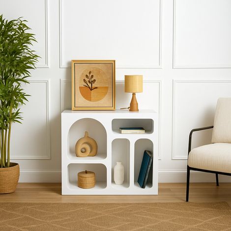 Dmora - Kommode Bellatrix, Wohnzimmerbuffet, Wohnzimmer-Sideboard, Moderne Küchen-Speisekammer, 80x35h74 cm, Weiß, mit verstärkter Verpackung (1/5)