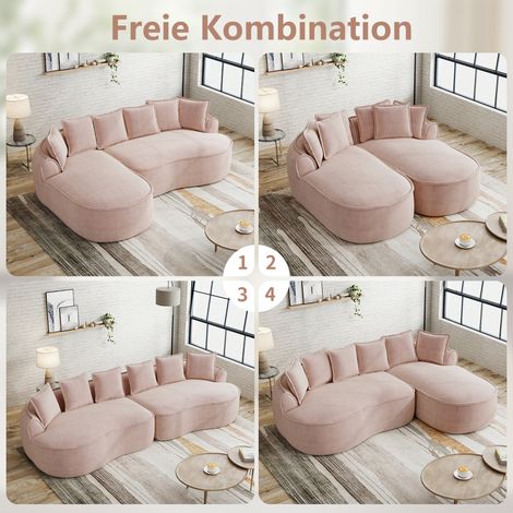 Canapé d'angle droit Manchester avec coussins, tissu chenille rose, méridienne confortable, 3 places, salon moderne, fauteuil inclinable, housse douce, mobilier contemporain. (1/4)