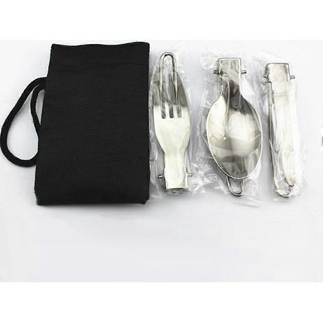 Ensemble de couverts pliables en acier inoxydable pour le camping, comprenant cuillère, fourchette, couteaux et vaisselle, avec sac de rangement. Vaisselle ultralégère pour la randonnée et les pique-n (1/5)