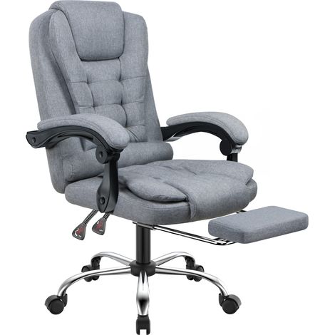 Rattantree - Chaise de bureau ergonomique avec Repose-Pieds - Hauteur Réglable 105-115 cm - dossier inclinable(90°-135)°- Base pivotante 360° - Large Assise rembourrée - Capacité Max 130KG - Gris fonc