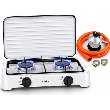 Hornillo de Gas Butano Foster 4400W, 2 Quemadores, Tapa Protectora y Kit de Conexión Completo (1/5)