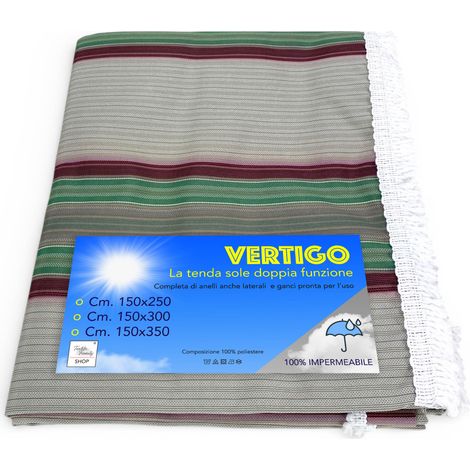 Tenda da Sole Vertigo Tex Family Righino Verde e Bordeaux 100% Poliestere Impermeabile Idrorepellente Occhielli Acciaio Cm. 150x250