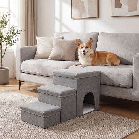Scala per Cani e Gatti Vojens 3 Gradini con Porticina - Grigio [en.casa] (1/5)