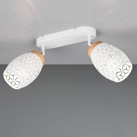 Barra 2 luci, metallo, bianco e legno, L 28 cm, Bidar (1/4)
