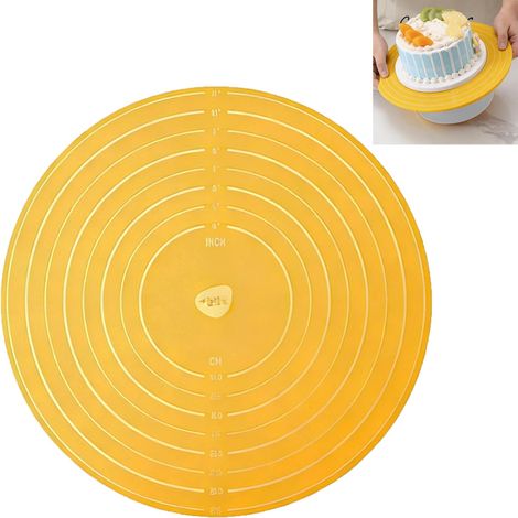 Cake Turntable Non-Slip Mat – 1 Piece, Yellow, Non-Slip Kitchen with Graduation, Suitable for Preparing Pizza Bases, Pie Bases, Baking, Pastry, Spreading Dough (1/5)