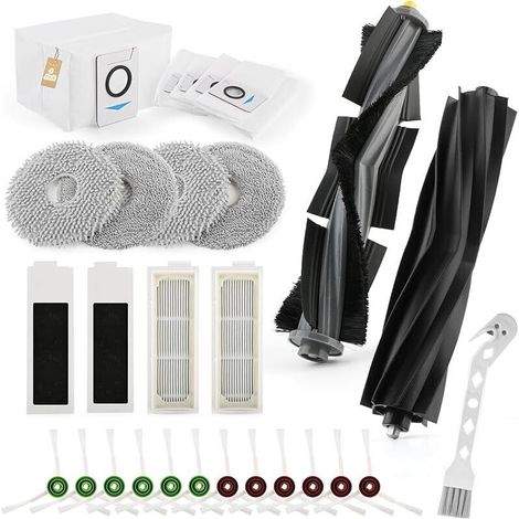 27 Pices Kit accessoires pour Ecovacs Deebot T20 Omni/T20e Omni/T20 Max/T20 Pro Aspirateur Robot avec 2 Brosses Principales, 12 Brosses Latrales, 4 Vadrouille, 4 Filtres, 4 Sacs Poussire (1/5)