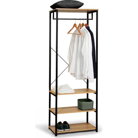 Idmarket – Dressing industriel 60 cm – Structure métal noir – 3 étagères – Barre de penderie pour cintres – Dimensions 60x40x167 cm (1/5)