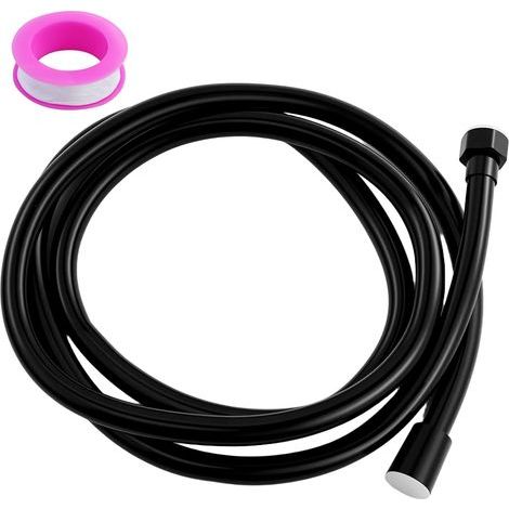 Duschschlauch – Flexibles PVC – Verdrehsicher mit Messinganschlüssen – Für Handbrause und Badewanne – Schwarz – 200 x 2,5 cm (1/5)