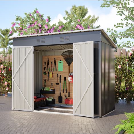 Casetta da giardino in metallo 8x4 ft con tetto a falda, porta lucchettabile, grigio OKWISH (1/5)