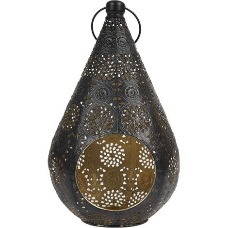 Lanterne en Métal Ajourée "Mirage" 33cm Noir (1/4)