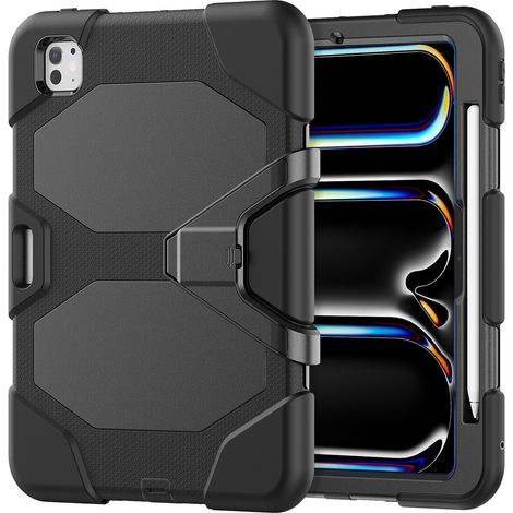 Pour iPad Pro 12.9 2015 et 2017 Coque, 3 in 1 Pare-chocs Etui - avec Béquille & Protection Film Noir (1/5)