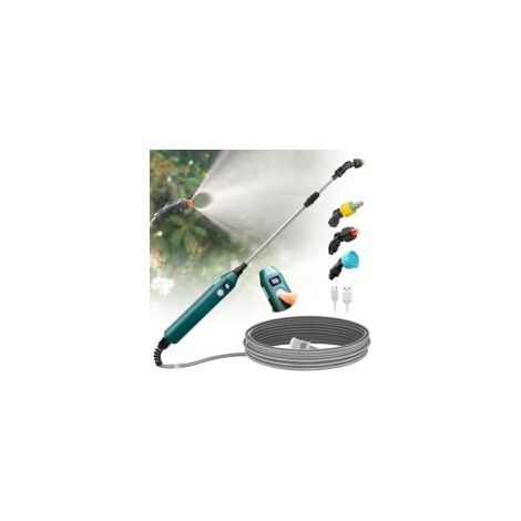 Spruzzatore elettrico da giardino da 5V, spruzzatore elettrico, spruzzatore con lancia telescopica, spruzzatore a pressione con 3 ugelli e tubo flessibile da 5 m per irrigazione e diserbo