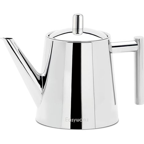 Doppelwandige Teekanne aus Edelstahl mit herausnehmbarem Tee-Ei, perfekt zum Aufbrühen Ihres Lieblingstees, 1000 ml, Chrom