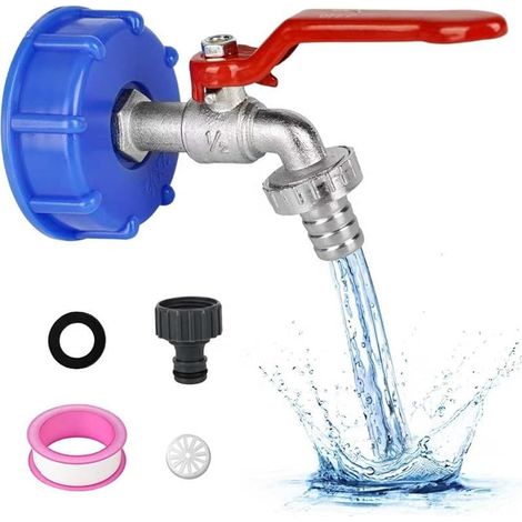 Robinet Cuve 1000l 1/2"Adaptateur de Réservoir en Alliage d'aluminium,Raccord Cuve 1000 Litres,S60X6 IBC Robinet de Jardin avec Adaptateur en Laiton De Jardin Avec Adaptateur Pour De Cuve (1/5)