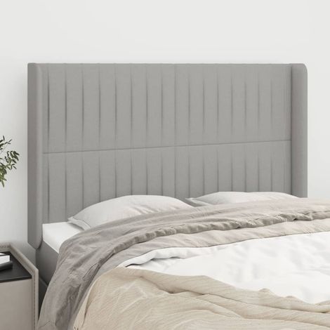 vidaXL Tête de lit avec oreilles Gris clair 147x16x118/128 cm Tissu (1/5)