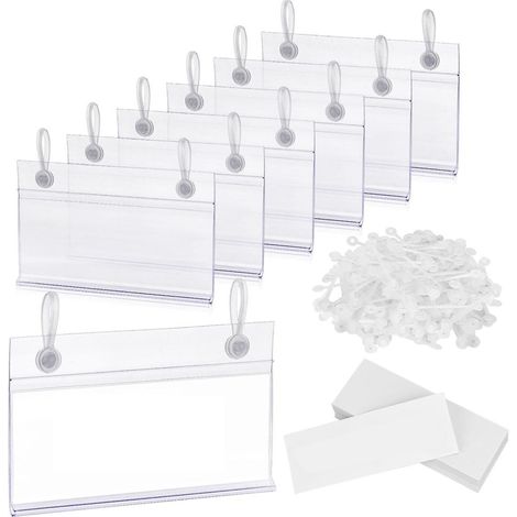 100 porte-étiquettes transparents pour étagères grillagées, étiquettes de prix de détail, présentoirs pour produits. (1/5)