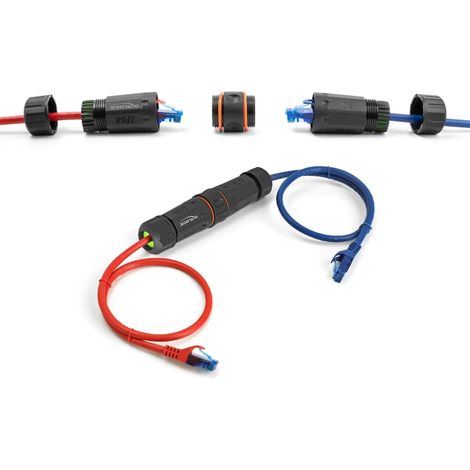 Delock Conector de cable RJ45 hembra a RJ45 hembra Cat.6A con rosca M20 y dos juntas para cable delgado IP68 resistente al polvo y al agua