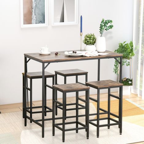 Hochtisch-Set 100x60x88 cm aus Holz und Stahl, Braun/Schwarz, platzsparend – MEUBLIV (1/5)