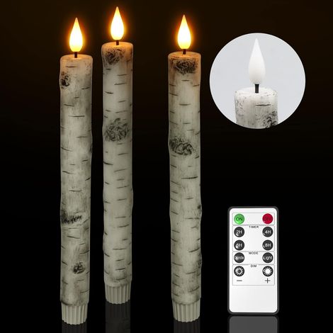 Lot de 3 Bougie Écorce De Bouleau, Minuterie Télécommande, Cire Véritable Scintillement, Décoration Intérieure Fête (1/5)
