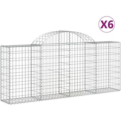 Cestas de gaviones Muro de contención arqueado Valla de jaula 6 piezas 200 x 30 x 80/100 cm Hierro galvanizado Plata 020040994