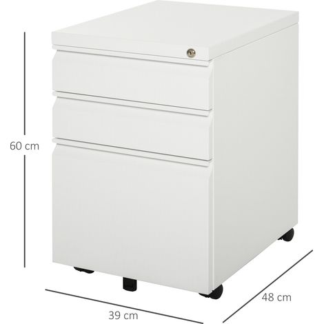 Rollcontainer mit 3 Schubladen mobiler Aktenschrank mit Rollen abschließbar Büroschrank mit konkavem Griff, Schubladenschrank für Büro, Homeoffice, 39 x 48 x 60 cm, Weiß (1/5)