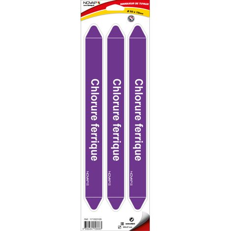 Planche de 3 marqueurs de tuyauterie 355 x 37 mm pour Ø 50 à 70 mm - Chlorure ferrique - 4708683