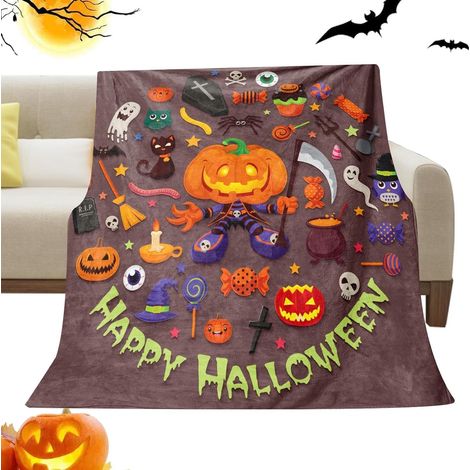 Couverture Halloween Jeté Polaire Chaud Fantôme Sorcière Couverture Halloween pour lit canapé salon chambre voiture pique-nique camping lecture (1/5)