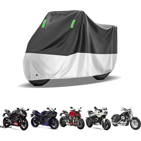 Housse de moto - Housse imperméable - Protection contre la pluie et la poussière - Protection UV - Protection neige - Toutes saisons - Bandes réfléchissantes - 220 x 95 x 110 cm - Convient aux motos à (1/5)