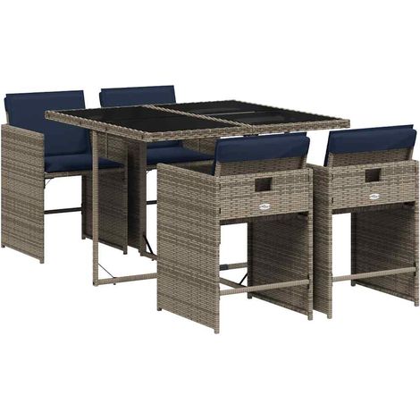 Maison Exclusive - 5-teiliges Garten-Ess-Set mit Kissen, grau, Po (1/5)