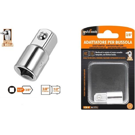 Kaela - Adattatore Attacco Quadrato 1/2" Per Chiavi A Bussola 3/8" Sfera A Molla 57216 - (1/2)
