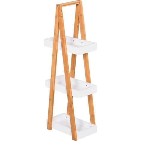 Étagère de Salle de Bain Kleankin 3 Étagères en MDF et Bambou, 30x18x81cm, Couleur Bois et Gris (1/5)