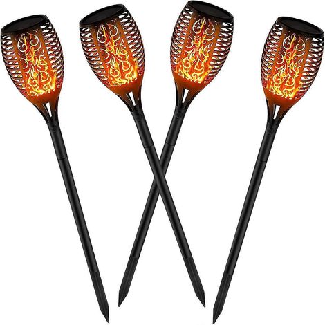 Lampes solaires d'extérieur, lot de 4 lampes solaires à effet flamme vacillante, étanches, pour éclairage de sécurité et d'aménagement paysager (1/5)