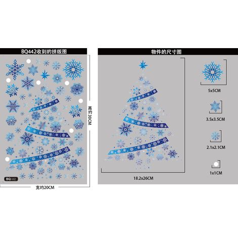 Autocollants de Noël rennes bleus, décorations de fenêtre cerfs sous un ciel étoilé et flocons de neige, autocollants statiques dégradés pour sapin de Noël, décorations de fenêtre fraîches.