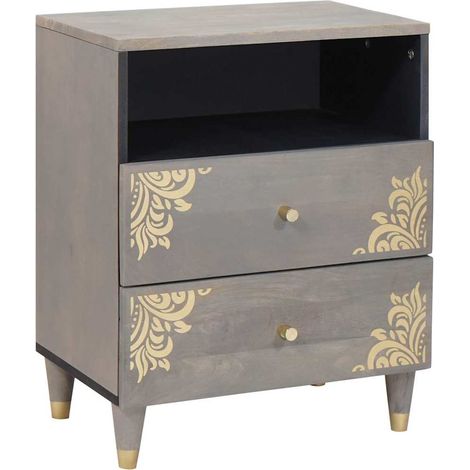 Armario de Noche Gris 50 x 33 x 62 cm Madera de mango maciza vidaXL