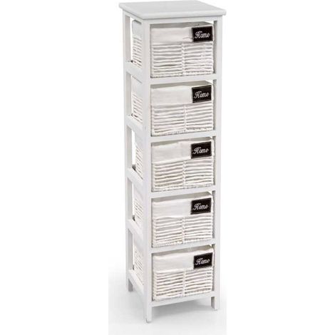 CASSETTIERA BIANCA DA BAGNO IN LEGNO CON 5 CASSETTI 25 X 25 X 94 CM (1/2)