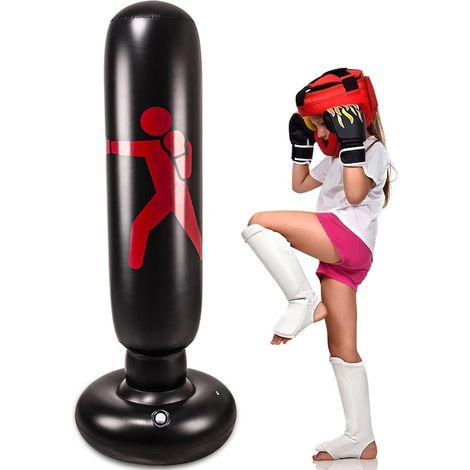 Sac de boxe gonflable pour enfant 160 x 30 cm, punch bag de couleur avec base stable, entraînement à domicile, durable (1/5)