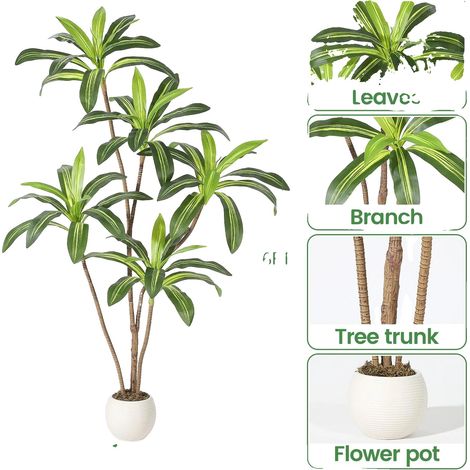 Pianta di dracena artificiale, aspetto realistico, bassa manutenzione, 183 cm (6 piedi) (1/2)