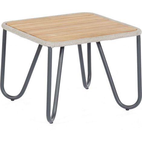 Sonnenpartner Charité Loungetisch silbergrau 60x60 cm Alu/Teakholz/Polyrope
