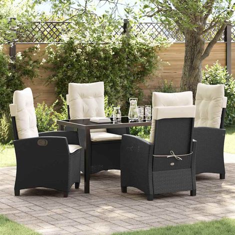vidaXL Garten Essgruppe mit Kissen 5 pcs Schwarz Poly-Rattan (1/5)