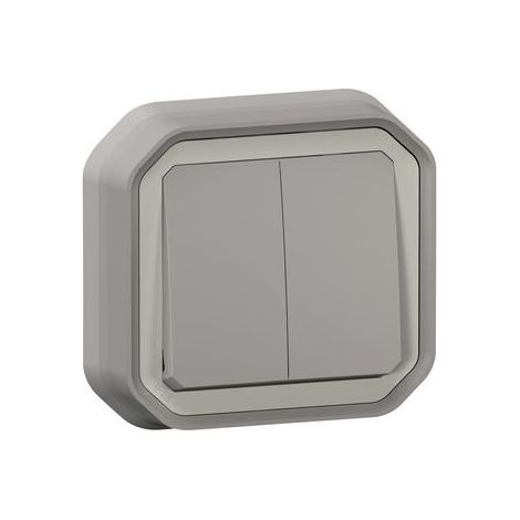 Legrand – Double interrupteur étanche complet – Encastré – Couleur gris – Pour chantiers humides – Plexo