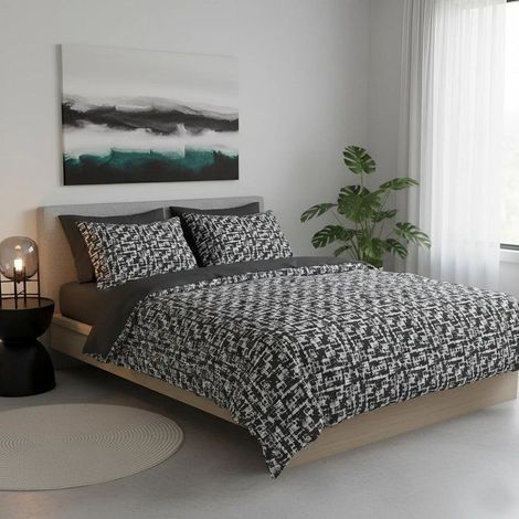 Juego de cama - 1 funda nórdica 140 x 200 cm + 1 funda de almohada 60 x 60 cm - 100% algodón reforzado - Antracita (1/4)