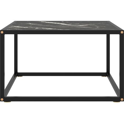 Table basse de salon, Table Café, Noir avec verre marbre noir 60x60x35 cm OIB3368E (1/5)
